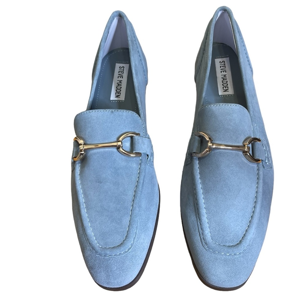 Steve Madden Light Blue Suede Loafers with Gold Horsebit Sz 9